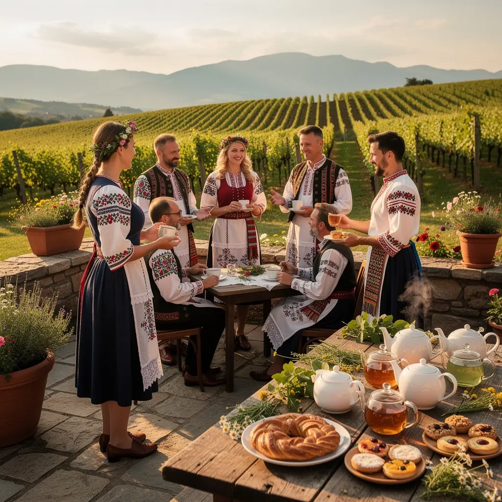 Záber na čajové lístky sušených byliniek usporiadané v keramickej miske.