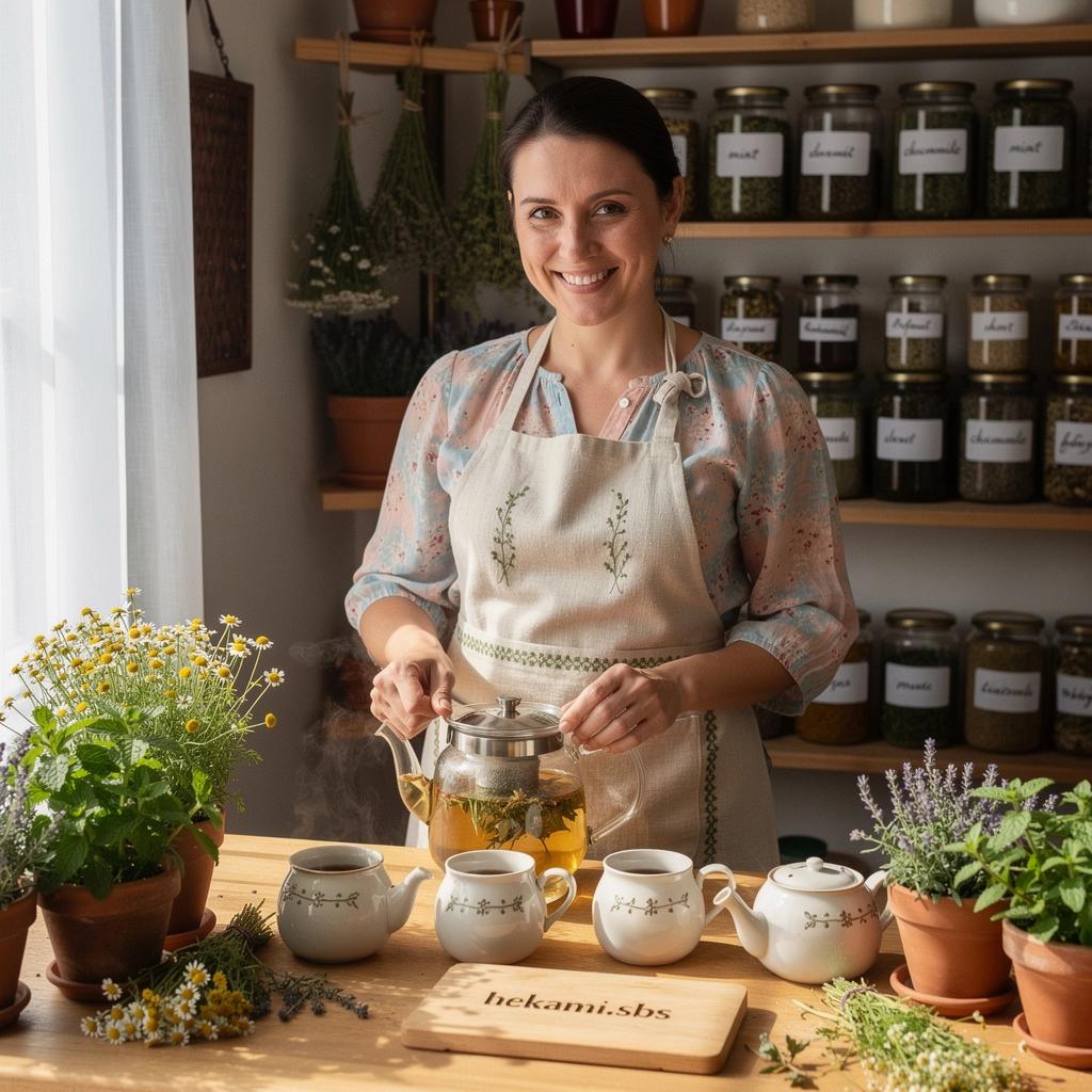 Tradičný čajový servis s dekoráciami inšpirovanými slovenskou kultúrou.